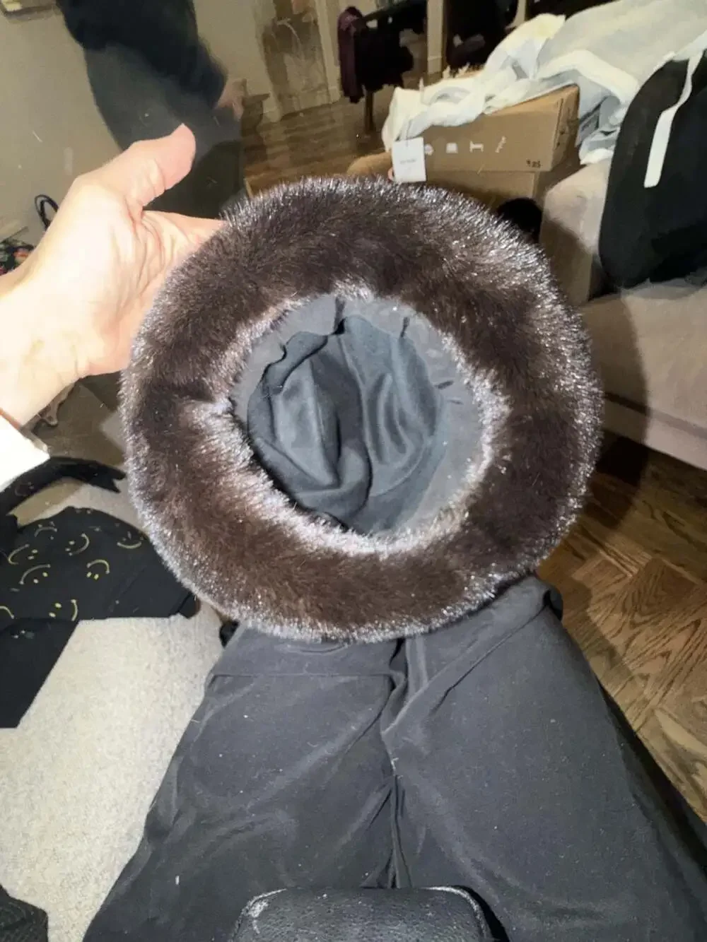 Vintage Dark Brown Mink Fur and Wool Cloche Hat STUNNING size m/l